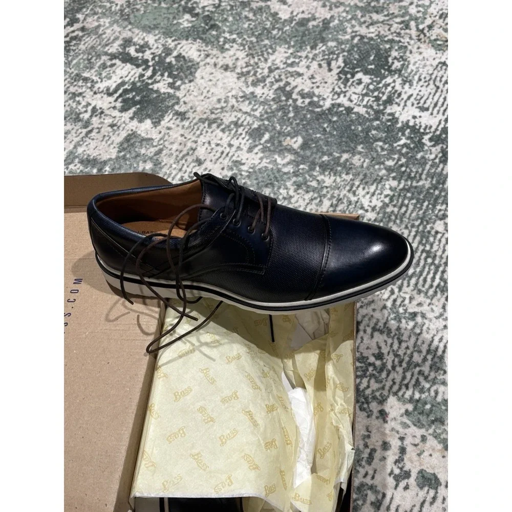 G H‎ Bass Mens Navy Napa WH Maine Leather Lace Up Oxfords 10M New